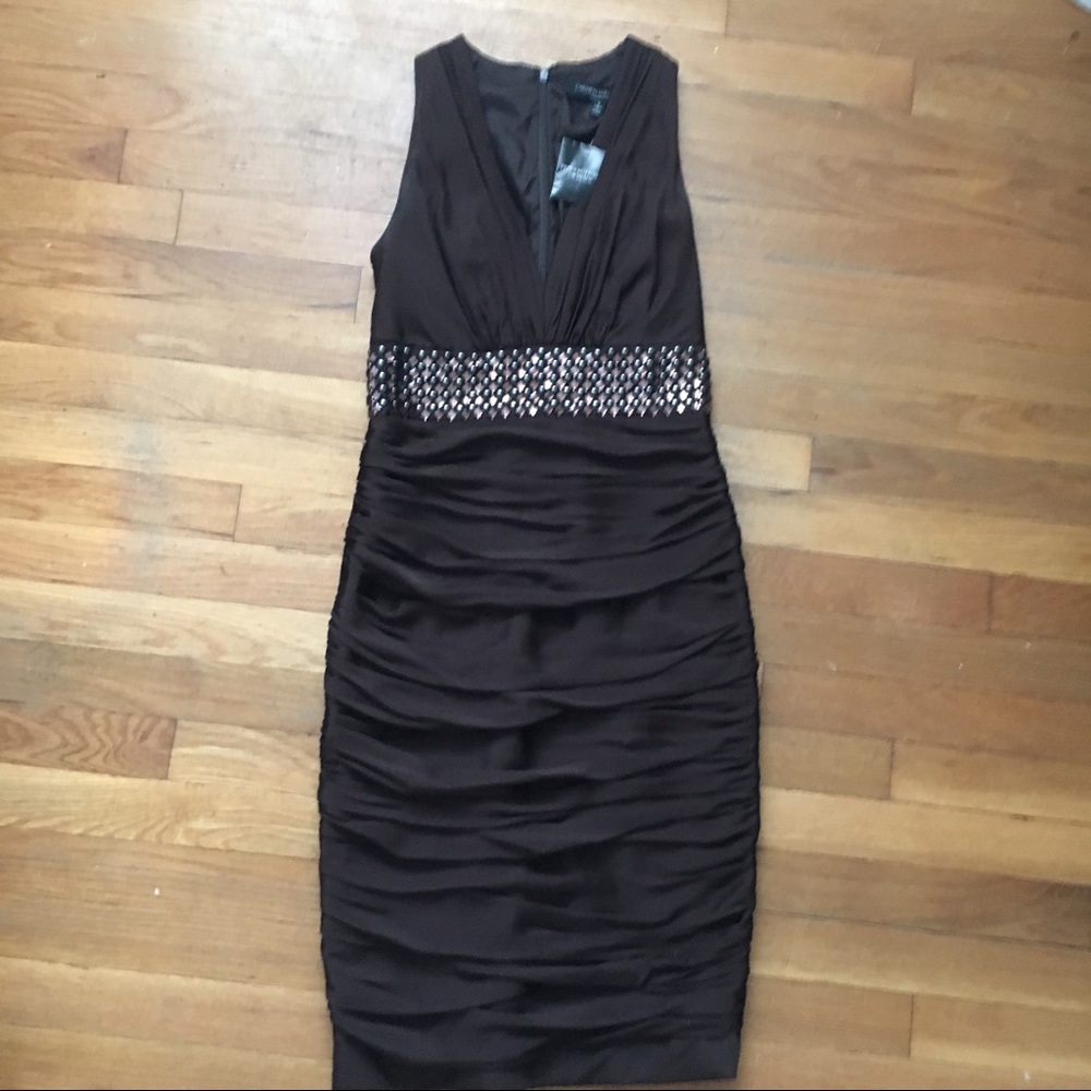 NWT Carmen Marc Valvo Brown cocktail dress size 4